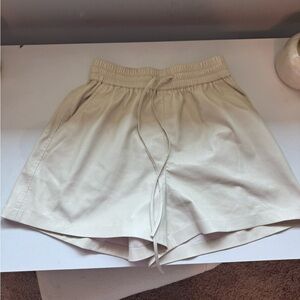 Good American Beige Faux Leather Shorts